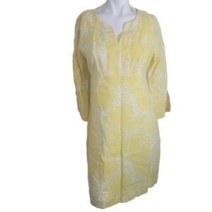 Boden Size 6R dress sheath yellow v-neck longsleeve flower lightweight
